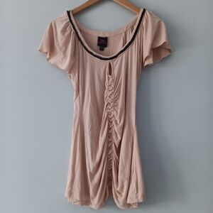 2b Bebe Cream Beaded Short Sleeve Y2K Tunic Top M